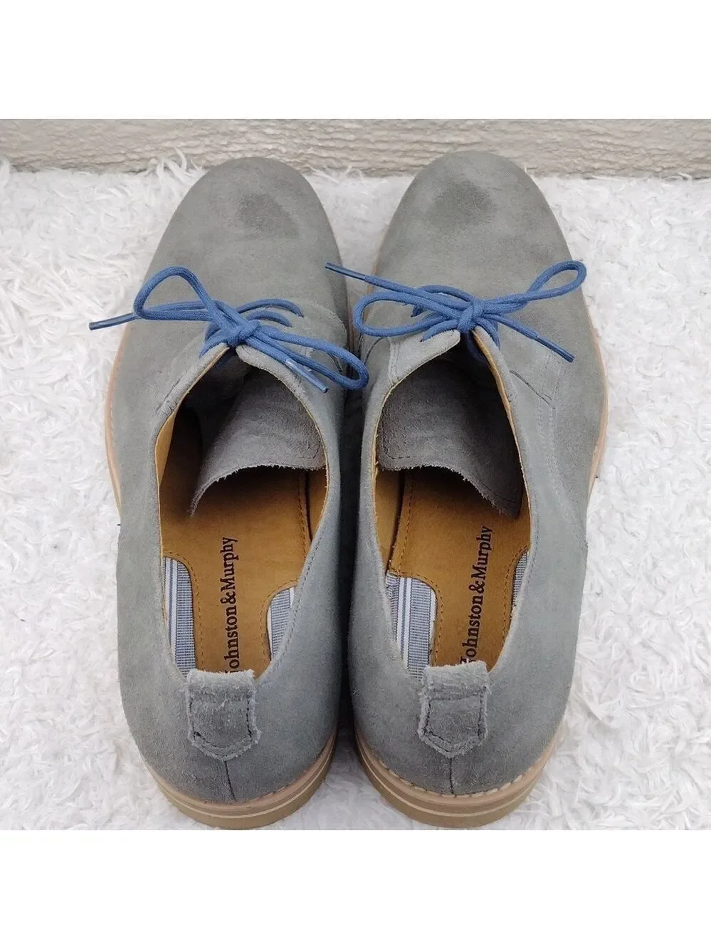 Johnston & Murphy Men's Grey Suede Leather Upper Lace Up Low Heel Oxford Shoe